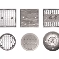 Road Infrastructure Manhole Covers with Square Circular Grid and Patterned Designs 3d model
