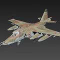 Military Fighter Jet With Camouflage Paint Red Star Insignia And Weapon Mounts Against Blue Sky