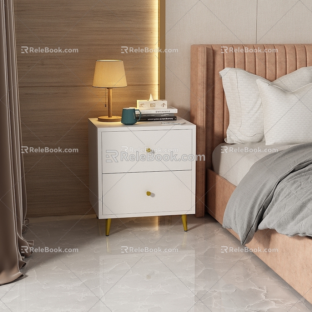 Modern Light Luxury Bedroom Bedside Table Storage Cabinet 3d model