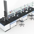Modern Laboratory Interior With Lab Benches Glass Shelves Apparatus Cabinets And Stools