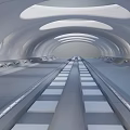 Futuristic Sci Fi Streamlined Tunnel With Curved White Ceiling And Metallic Walkway