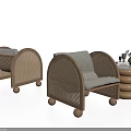 Leisure Sofa Set with Rattan Cushioned Seats and Round Side Table with Small Potted Plant