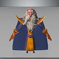 Cartoon Wizard Character With Long Beard Blue Cape Purple Orange Robes And Yellow Shoulders