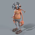 Cartoon Game Character With Big Eyes Large Glasses And Striped Tie 3d model