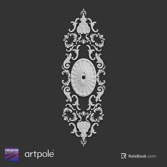 Ornate Decorative Component With Intricate Scroll Patterns And Circular Center 3d model 