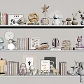 Stylish Shelf Display Decorative Ornament Collection With Books Figurines Clock Frames Star Rabbit And Elephant