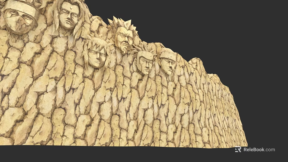 Micro Terrain Stone Wall Design With Intricate Carved Faces And Textures 3d model 