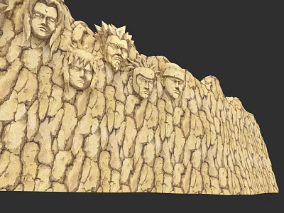 Micro Terrain Stone Wall Design With Intricate Carved Faces And Textures 3d model