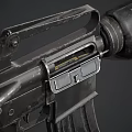 Dual Angle View Of Modern Military Rifle With Detachable Magazine And Ergonomic Grip Design