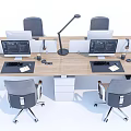 Modern Office Desk Setup With Computer Monitors Desk Lamps And Ergonomic Chairs