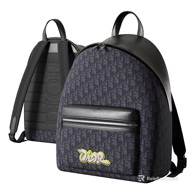 Dior Backpack Featuring Monogram Pattern Black Leather Trim Front Pocket And Breathable Back Panel 3d model 