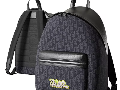 Dior Backpack Featuring Monogram Pattern Black Leather Trim Front Pocket And Breathable Back Panel 3d model