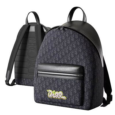 Dior Backpack Featuring Monogram Pattern Black Leather Trim Front Pocket And Breathable Back Panel 3d model