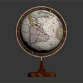 Vintage Decorative Globe Furniture With Wooden Base And Detailed World Map