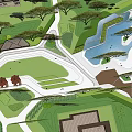 Residential Landscape with Lush Trees and Community Outdoor Activity Space