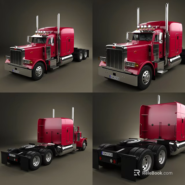 Red Heavy Duty Commercial Truck With Multiple Angles Detailed Exterior View 3d model 