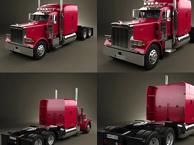 Red Heavy Duty Commercial Truck With Multiple Angles Detailed Exterior View 3d model