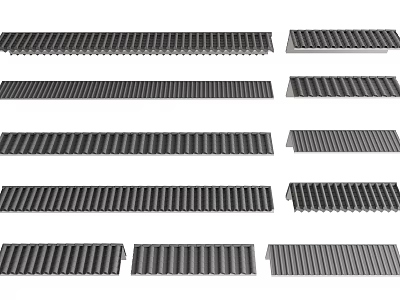 Various Types Of Building Components With Long Strip Designs Different Patterns And Arranged In Rows 3d model