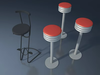 Modern Stylish Stools Featuring Black And Red Seats With Metal Frames 3d model