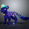 Vibrant Fantasy Creature With Blue Body Neon Stripes Green Head Yellow Eyes And Star Collar