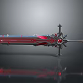 3D Rendered Red And Silver Sword With Ornate Spiked Design And Gemstone Core
