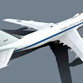 United States Airliner Exterior Featuring White Body Blue Stripe And Four Engines Design
