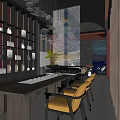 Modern Restaurant Interior With Wooden Decor Pendant Lights Bar Counter And Green Plants