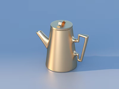 Golden Kettle With Spout Handle And Lid On Blue Background For Daily Use 3d model