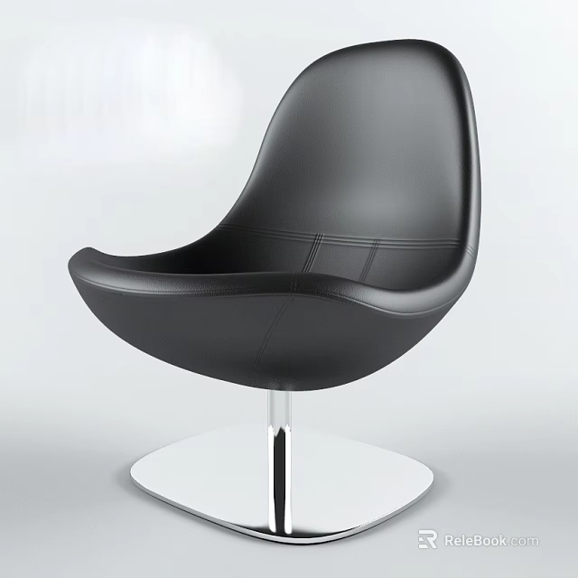 Black Leather Leisure Chair Modern Minimalist Design With Round Metal Base 3d model 