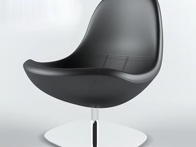 Black Leather Leisure Chair Modern Minimalist Design With Round Metal Base 3d model