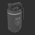 Gray Cylindrical Stun Grenade Weapon With 40 M Marking And Pull Ring Design