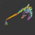 Yellow Mechanical Industrial Arm With Extended Reach Base And Hook Attachment