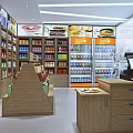 Spacious Modern Supermarket Interior With Grocery Shelves Beverage Fridges And Checkout Counter