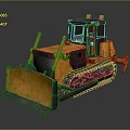 Yellow Tracked Bulldozer With Front Blade Cab And Heavy Duty Construction Tracks