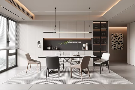 Restaurant Dining Table and Chair Combination Luxury Stone Dining Table Dining Chair Chandelier Sideboard Enclosed Kitchen Household Appliances 3d model