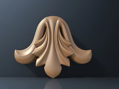 Golden Carved Decorative Ornament with Intricate Floral Patterns on Dark Background 3d model