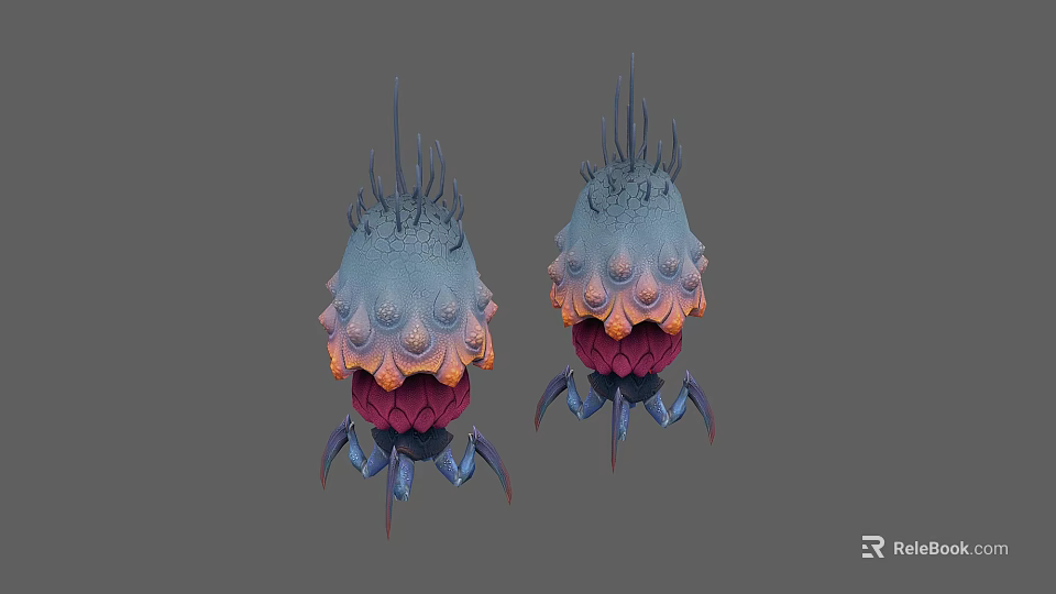 Colorful Fantasy Creature 3D Models With Blue Purple Gradient Tentacle Tops And Leg Like Structures 3d model 