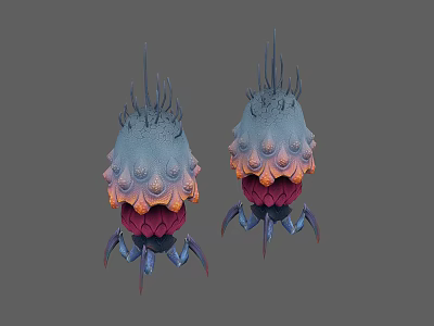Colorful Fantasy Creature 3D Models With Blue Purple Gradient Tentacle Tops And Leg Like Structures 3d model
