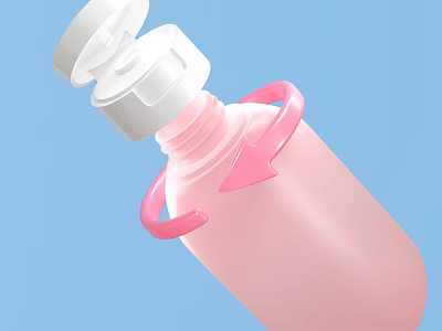 Pink Bottle With White Pump Cap And Pink Ring Structure Design 3d model
