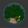 Yellow Utility Vehicle In Green Forest With Sandy Ground And Surrounding Plants