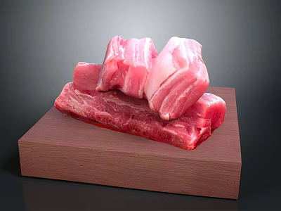 Fresh Raw Meat Cuts Placed On Wooden Cutting Board For Cooking 3d model