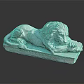 Detailed White Stone Lion Sculpture in Lying Posture with Rectangular Base 3d model