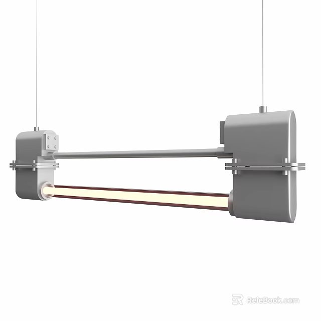 Modern Linear Pendant Light with Gray Rectangular Bases and Illuminated Tube 3d model