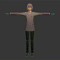 3D Animated Character in Gray Uniform with Brown Hair and Outstretched Arms