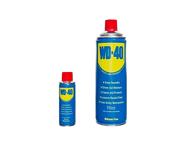 WD-40 Spray Cans in Different Sizes with Blue Packaging and Red Caps 3d model
