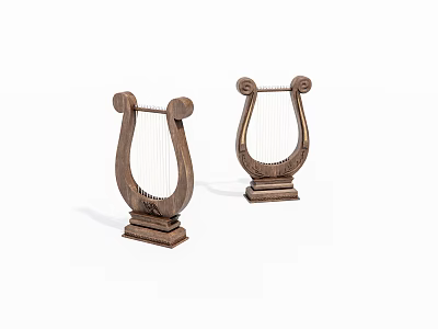 Two Wooden Classical Harp Models With Decorative Scroll Design And Stable Base 3d model