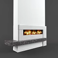 Modern Contemporary Fireplace With White Frame Marble Hearth And Burning Flames