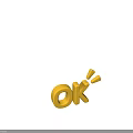 Yellow 3D OK Icon With Decorative Triangles Graphic Design Element