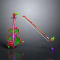 Colorful Violin Shaped Daily Living Accessory with Bow Green Leaf and Vibrant Design