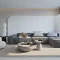 Modern Living And Dining Room Interior With Gray Sofa Round Coffee Table And Dining Set